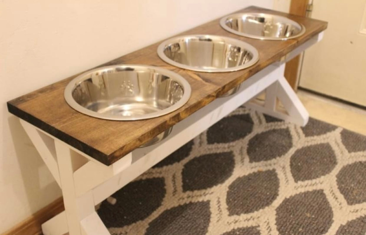 Handcrafted Farmhouse Style Raised Dog Feeder - 3 Bowl