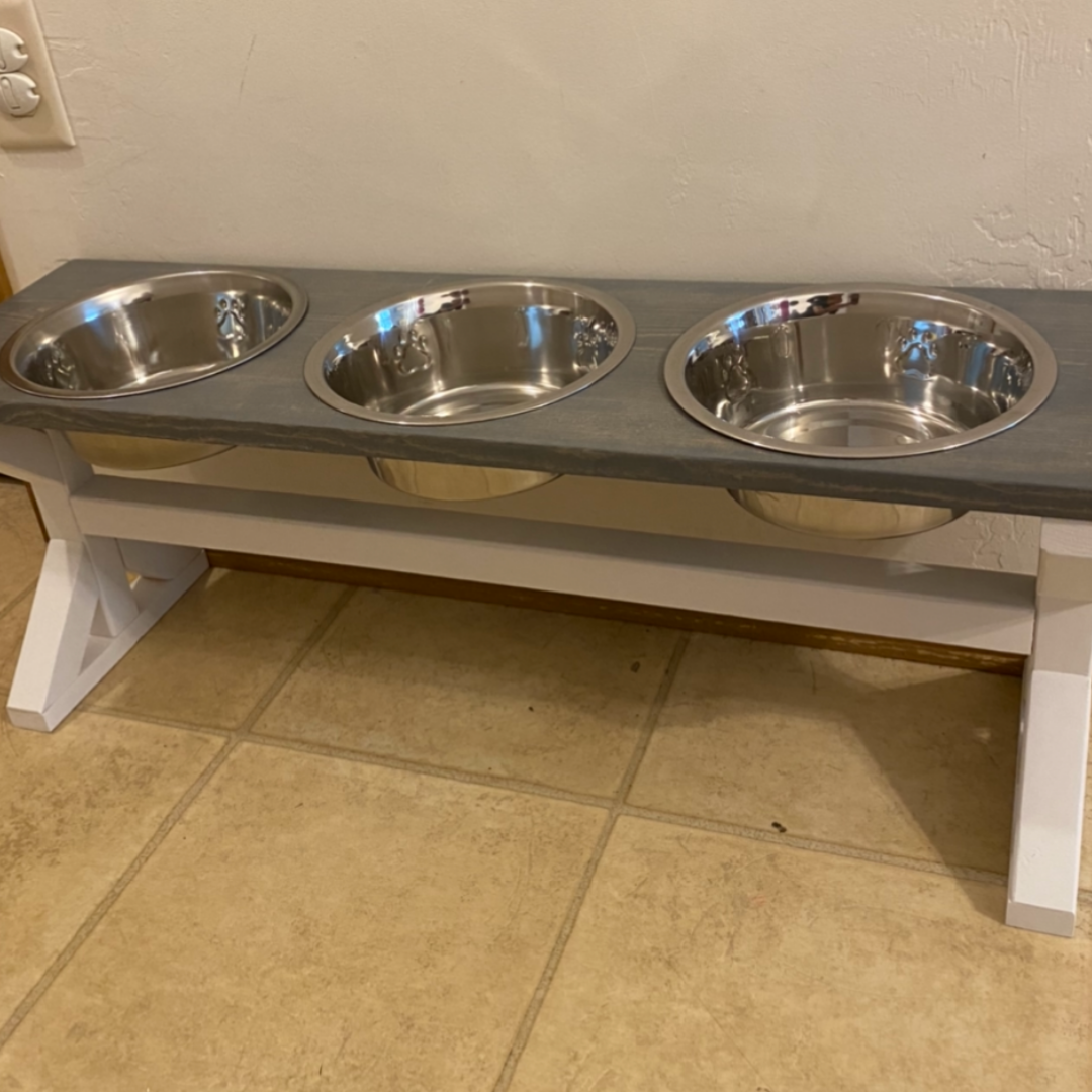 Handcrafted Farmhouse Style Raised Dog Feeder - 3 Bowl
