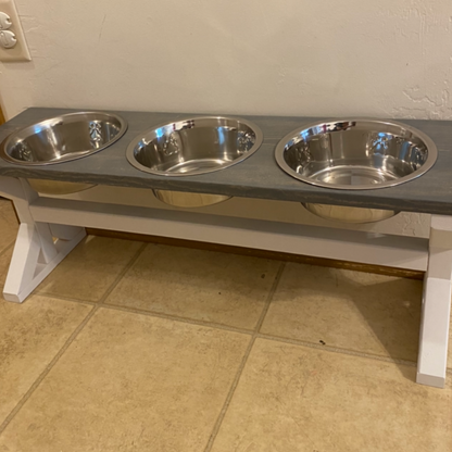 Handcrafted Farmhouse Style Raised Dog Feeder - 3 Bowl