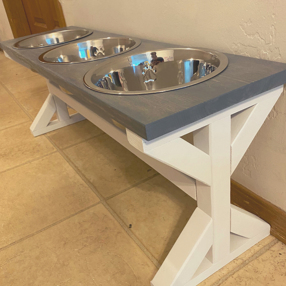 Handcrafted Farmhouse Style Raised Dog Feeder - 3 Bowl